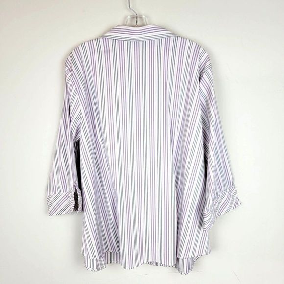 Club"Z" Collection Purple Black Stripes 3/4 Sleeves Stretch Button Down Shirt 2X - Picture 2 of 7